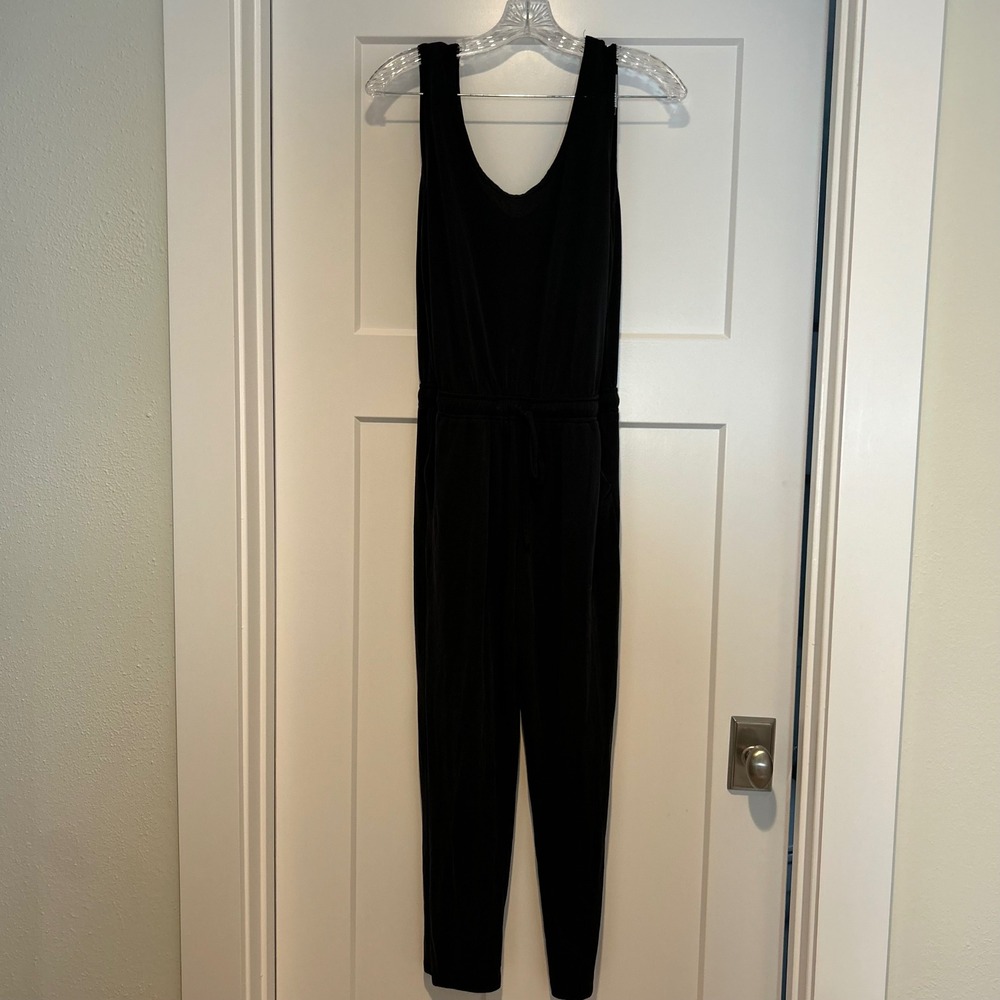 Soft Black Modal Blend Jumpsuit Women's Relaxed Fit Drawstring Waist